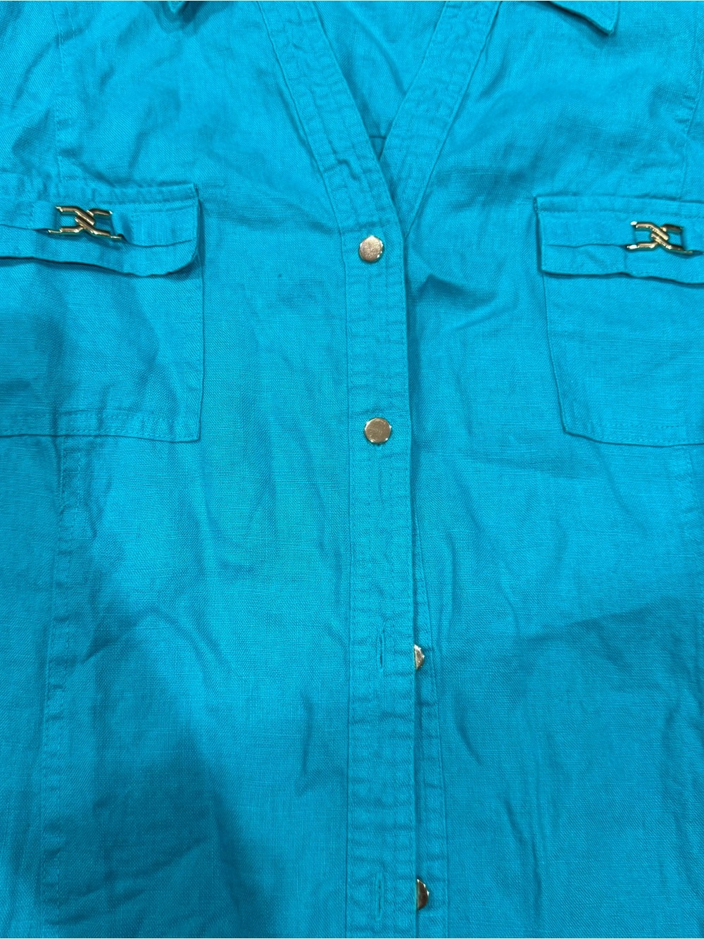 JM Collection size 18 Turquoise Button-Up Shirt Linen - Picture 3 of 8
